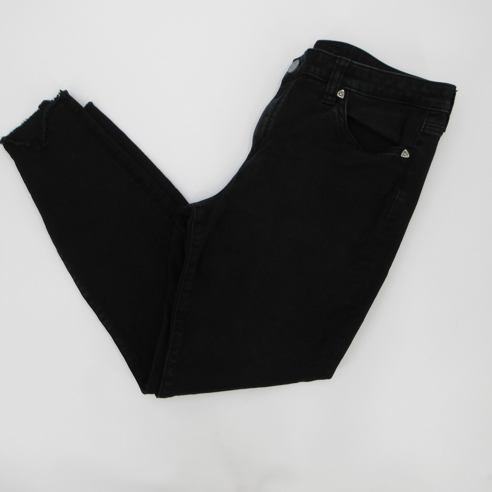 KUT from the Kloth Carlo Ankle Skinny Jeans Black Raw Hem Size 14